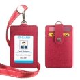 thumbnail image 1 of GOGO Snap Button Security PU Heavy Duty Badge Holder Clip With Lanyard, 3 Card Slots-Ribbon Rose Red, 1 of 8