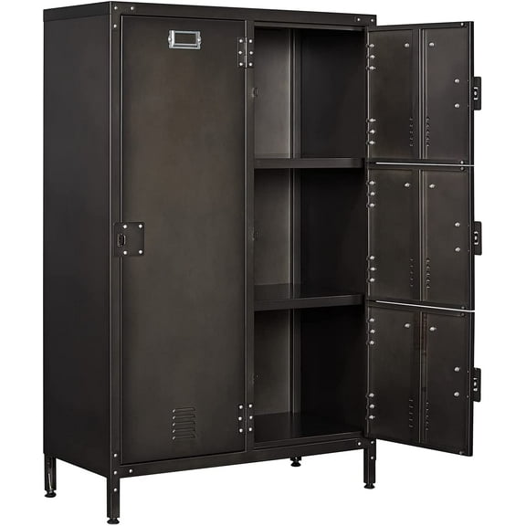 STANI Metal Locker Storage Cabinet, 47.3” Employees Wardrobe Industrial Steel Storage Locker Cabinet with Hanging Rod Bar, Shelves and 4 Lockable Doors for Home, School, Office