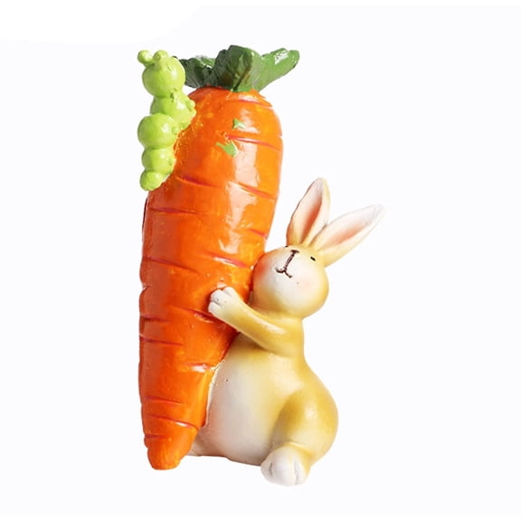 Resin Rabbit Figurine Holding Carrot Decorative Ornament for Home Garden Office Desk Shelf Display Gift Sculpture
