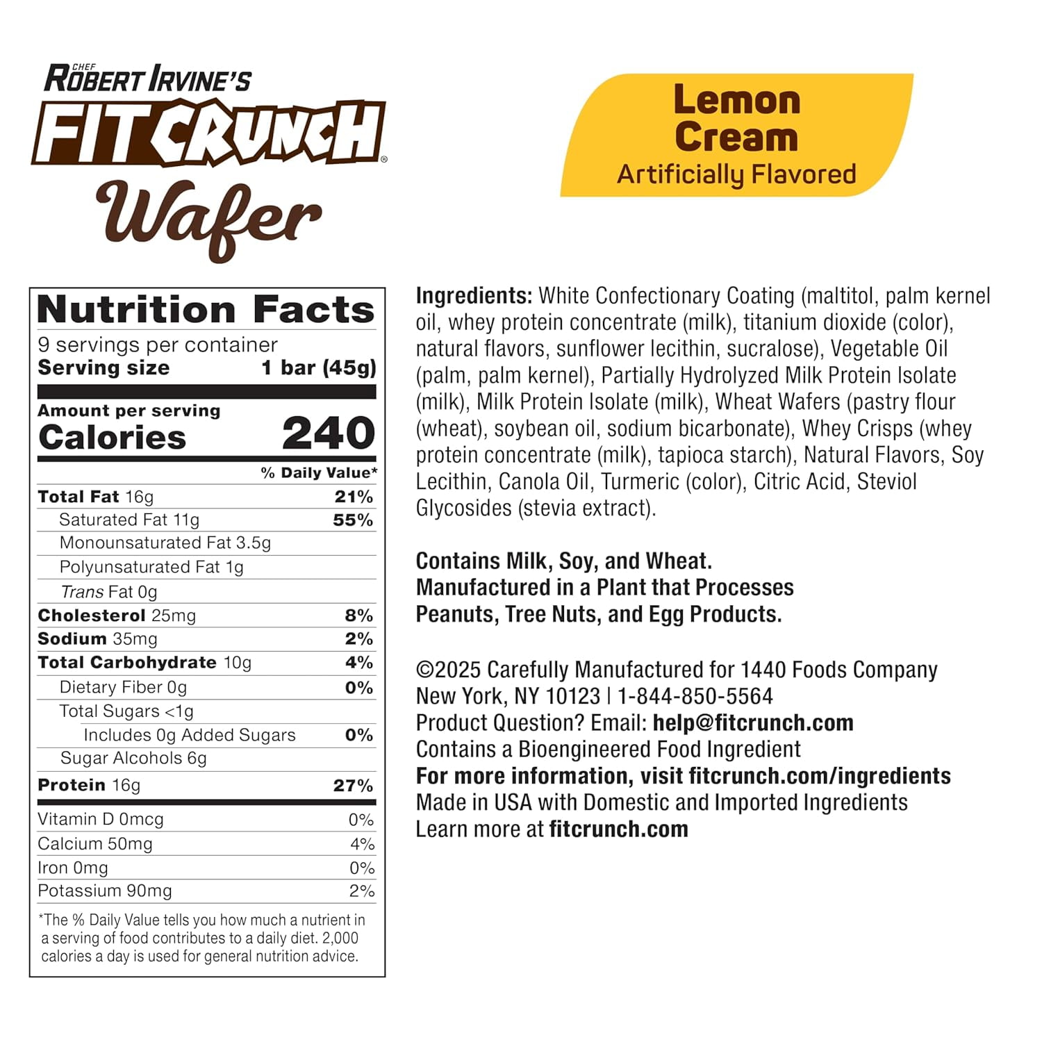 FITCRUNCH Wafer Protein Bars, Designed by Robert Irvine, 16g of Protein & 1g of Sugar (9 Bars, Lemon Cream)