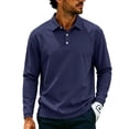 thumbnail image 2 of Men's Golf Polo Shirt Classic Fit Long Sleeve Collared Pullover Solid Top Moisture-Wicking Quick-Dry Soft Stretch Athletic for Golf Tennis and Smart-Casual Wear Navy XL, 2 of 9
