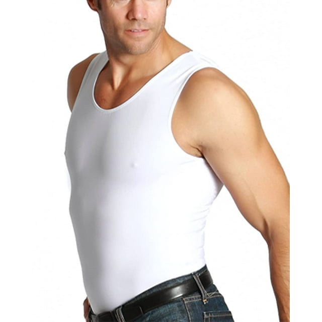 Insta Slim - Camiseta sin mangas para hombre, compresión adelgazante, moldeador de cuerpo, control de abdomen (blanco-grande)