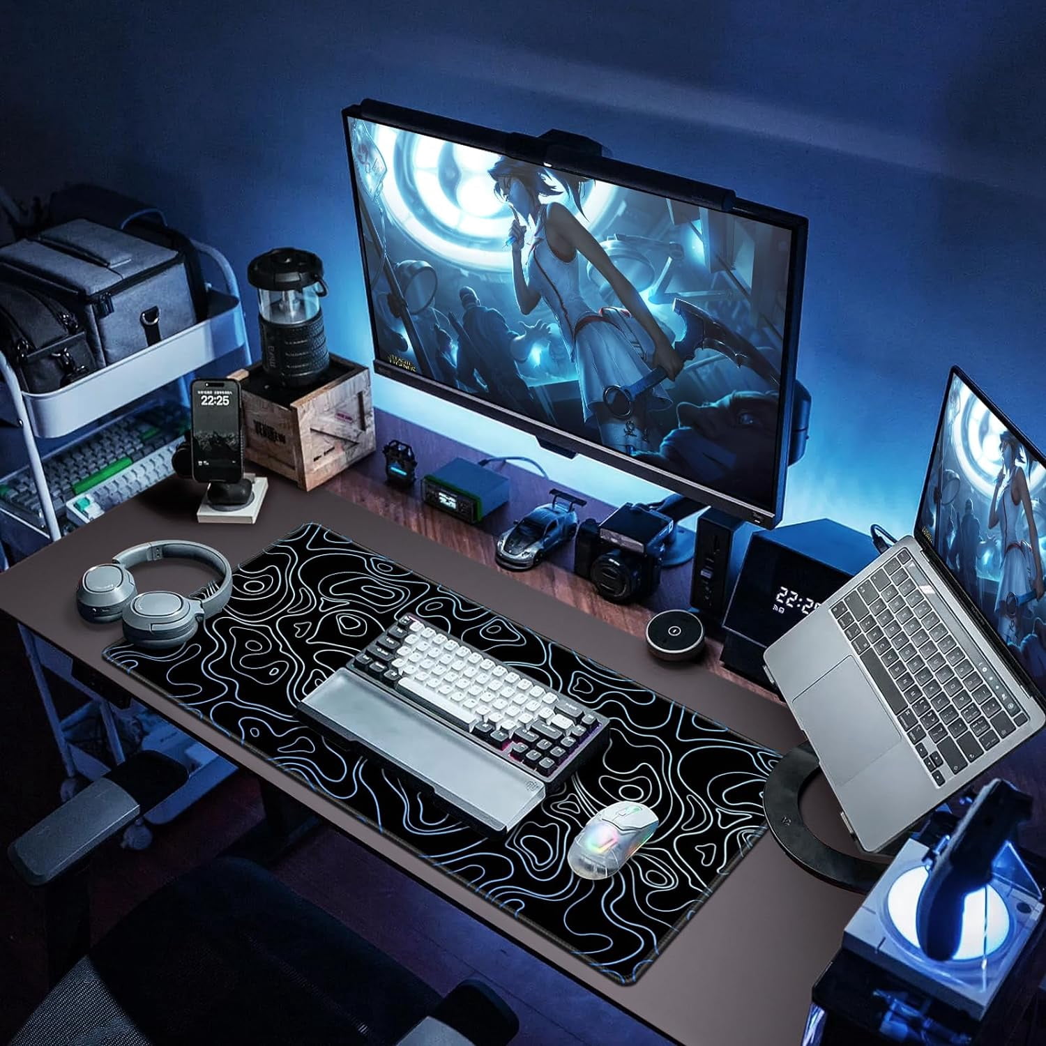 Gaming Mouse Pad, Topographic Contour Mouse Pad 31.5x15.7inch Large Extended Computer Mouse Mat Keyboard Full Desk Mousepad for Gaming, Office, Home