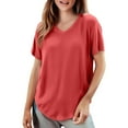thumbnail image 2 of Luowei Women's V-Neck Cotton Tee - Oversized Loose Fit Summer Top, Red, 5XL, 2 of 5