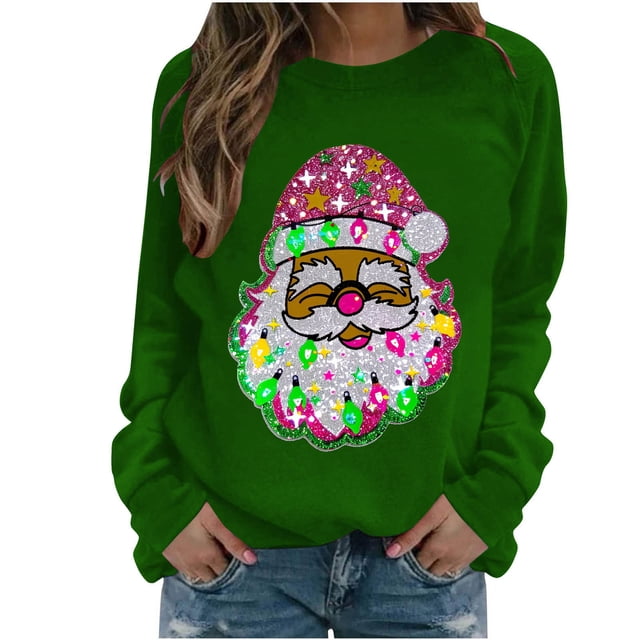 Jienlioq Hauts pour Femmes Tendance Femmes Mode Décontractée Imprimé Col Rond Ample Manches Longues Chandails Blouse Cyberlundi