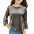 thumbnail image 4 of UQJfacai Girls Velvet Tops Dressy Casual 3/4 Sleeve T-Shirts Kids Trendy Party Crewneck Cute Tunic Basic Tee Shirts 3-14 Years, 4 of 5