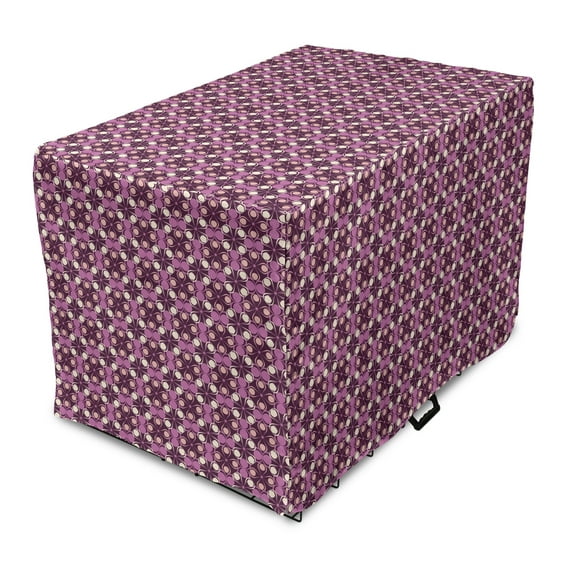 Abstract Dog Crate Cover, Geometric Quirky Circles Forming Odd Symmetric Fractal Flower Petals, Easy to Use Pet Kennel Cover Small Dogs Puppies Kittens, 7 Sizes, Plum Dark Fuchsia Peach, by Ambesonne