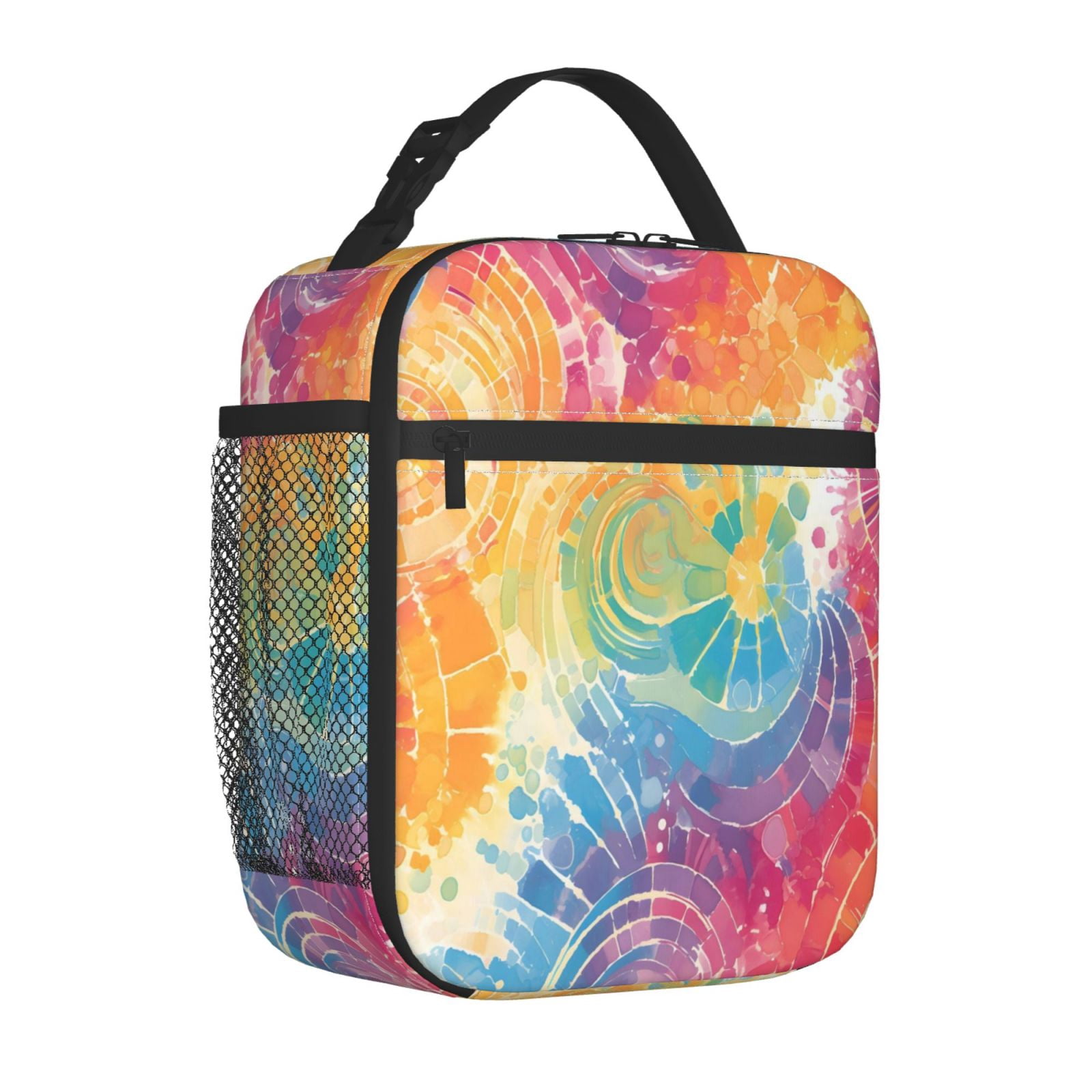 Lunch Bag For Women Men Insulated Portable Lunch Box Bento Box Office Picnic Travel Cooler Bag Lightgrey Tie-Dye Background Vibrant Colors And Swirling