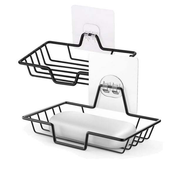 RUseeN Soap Dish Holder, 304 Rustproof Stainless Steel Soap Holder, No Drilling Soap Bar Holder, Home Farmhouse Wall Mounted Soap Dish for Shower, Kitchen Sponge Holder, Bathroom, Black