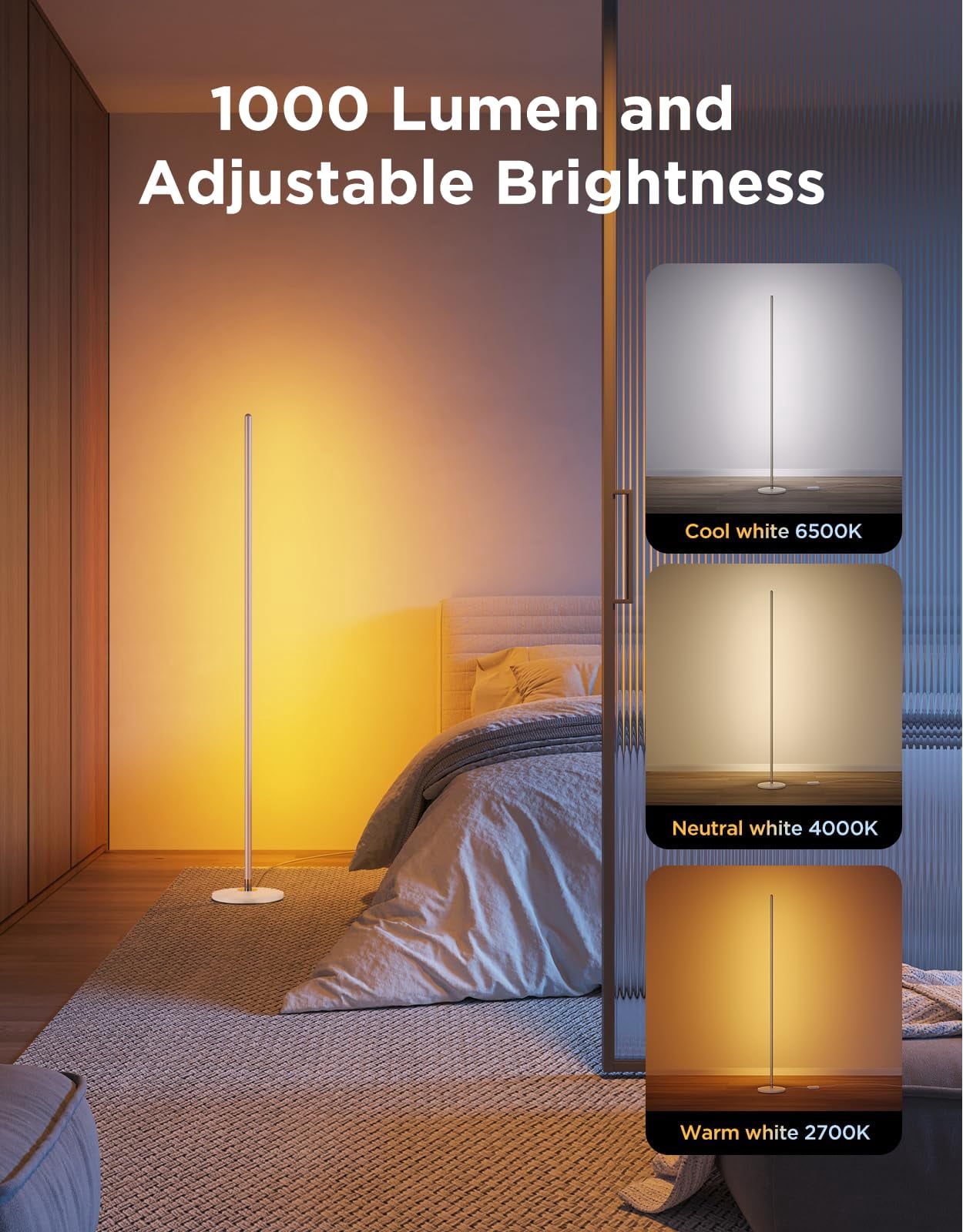 Govee Rgbic Floor Lamp Basic  Led Corner Works With Alexa 1000lm Modern Music Sync And 16 Million Diy Colors Color Changing Standing For Bedroom Living Room