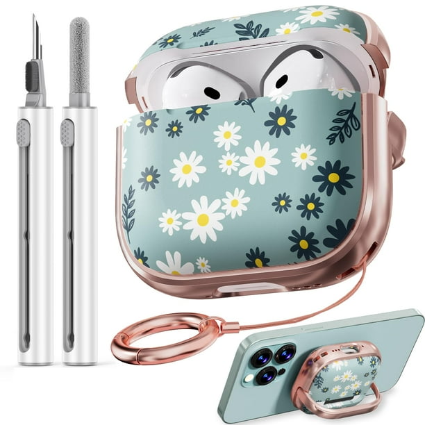 Funda para AirPods 4 Inesore Floral Green Daisy con kit de limpieza