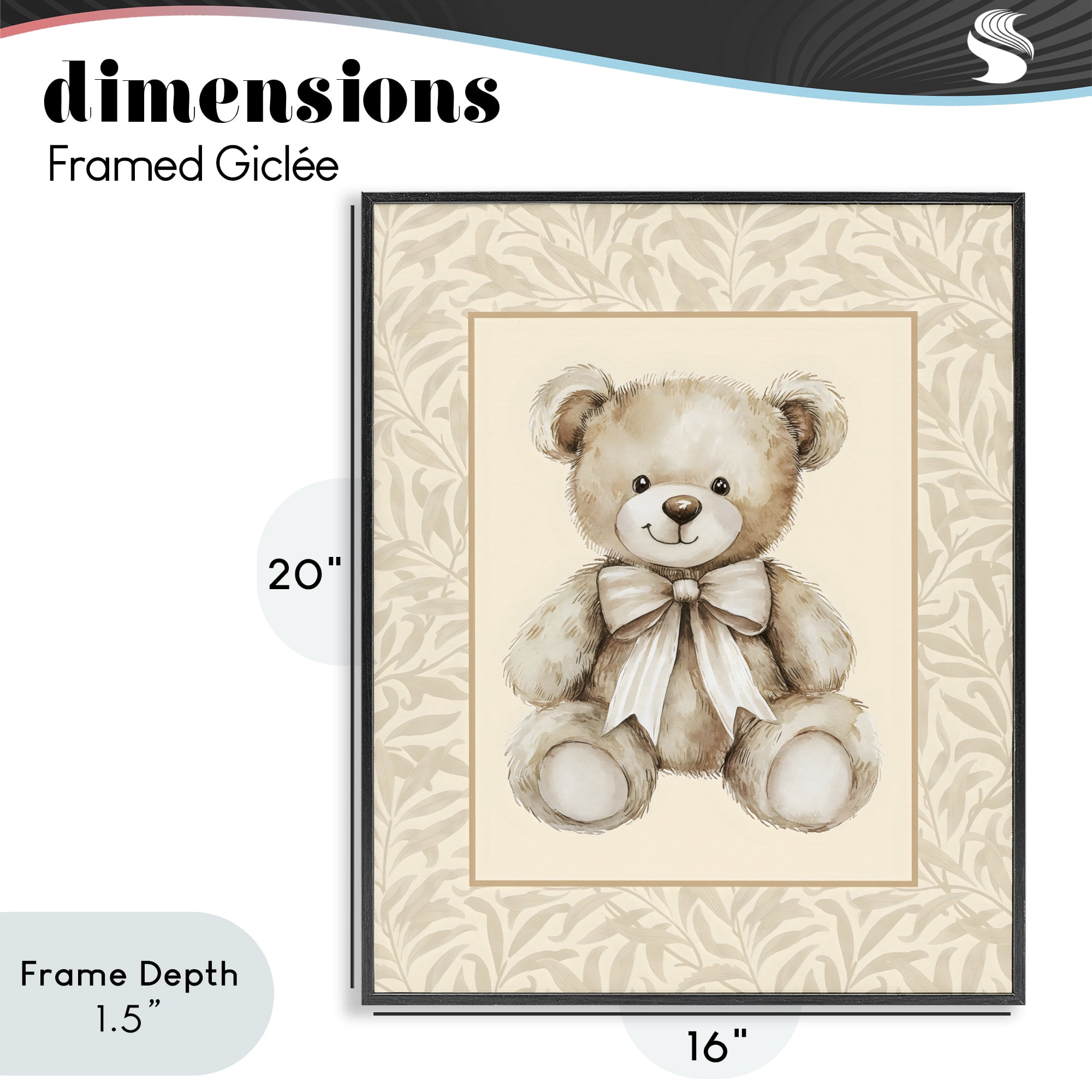 Stupell Industries Beige Teddy Bear and Border Black Framed Giclee Art, design by LSR Design Studio