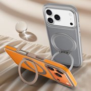 ShellTech for iPhone 15 Pro Max Leather Magnetic Case,360° Rotating Adjustable Magnetic Stand [Compatible with Magsafe] Shockproof Anti-Scratch Anti-Fingerprint Protective Slim Hard PC Cover,Orange