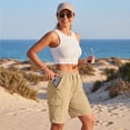 thumbnail image 6 of Bermuda Shorts for Women Knee Length Casual Wide Leg Drawstring Hiking Work Summer Cargo Shorts with Pockets, XL, 6 of 7