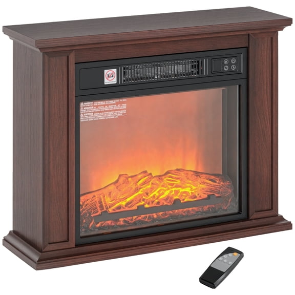 Alvantor Electric Fireplace Freestanding Mantel Heater with 3D Flame & Remote 26.4"x7.9"x21.3" Brown
