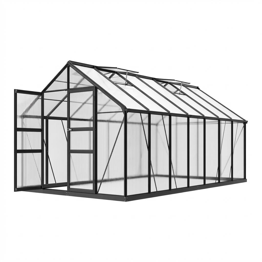 14x8ft Heavy Duty Walk-in Greenhouse, Aluminum Frame & Twin Wall Polycarbonate Panels, Ventilated with Rain Gutter System for Backyard & Patio Gardening