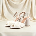 thumbnail image 5 of Women's Bow Knot Heeled Sandals Chic Pleated Bow Chunky Heels Wedding Shoes Adjustable Ankle Buckle Straps Block Sandals High Slingback Dress Shoes, 5 of 9