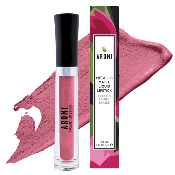 Aromi Metallic Liquid Lipstick | Chestnut Rose Lip Color for Women, Shimmery Finish, Long-lasting (Burgundy Quartz)