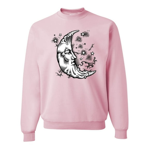 Wild Bobby Crescent Moon Astrology Puff Print Fashion Unisex Crewneck Sweatshirt, Light Pink, Medium