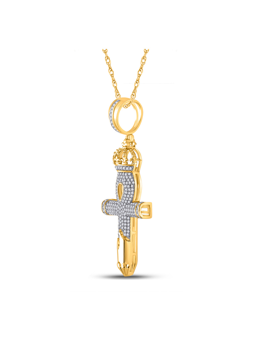10kt Yellow Gold Mens Round Diamond Ankh Nail Cross Charm Pendant 1/2 Cttw