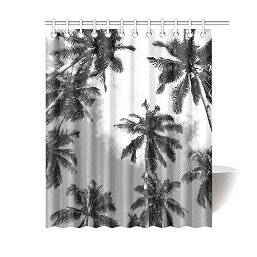 BPBOP Coconut Palm Trees Shower Curtain, Black and White Polyester