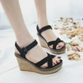 thumbnail image 3 of Fesfesfes Wide Wedges For Women's New Summer Fashion Wedge High Heels Buckle Suede Sandals Ladies Shoes 6.5(38), 3 of 7