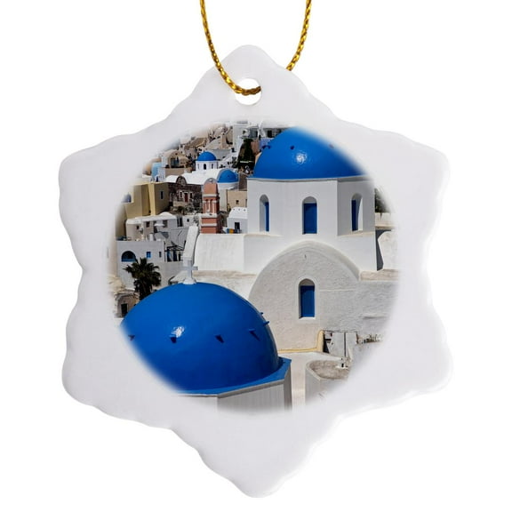 3drose, Oia on the Island of Santorini, Greece - Eu12 Dny0009 - David Noyes, 3 inch Snowflake Porcelain Ornament
