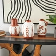 thumbnail image 2 of DecMode 6"W, 9"H Floral White Ceramic Vase with Terracotta Colored Detailing, Set of 3, 2 of 12