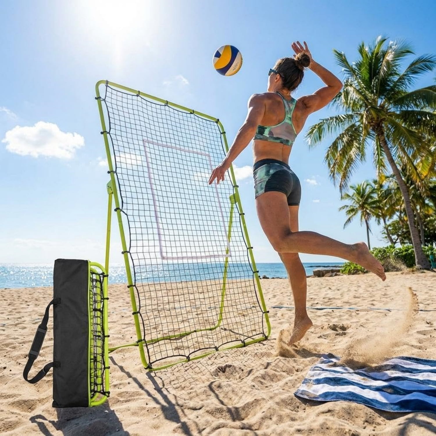 Riedhoff Volleyball Rebounder Net 7 x 4 ft, Large Training Bounce Back Net, Green & Black