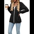 thumbnail image 2 of Sudadera con Capucha Informal con Cremallera para Mujer, Cómoda, Holgada, de Larga, Color Liso, con Bolsillos. Negro L, 2 of 9