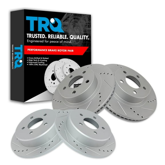 TRQ Front and Rear Performance Brake Rotors Set Premium G-Coated Cross Drilled & Slotted Fits Select 2001-2002 Ford Explorer Sport