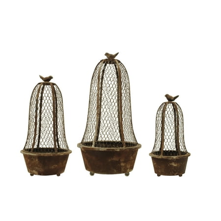 UPC 807472421407 product image for Woven Paths Set of 3 Metal Planters with Wire Cloches | upcitemdb.com