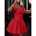 thumbnail image 3 of Vibrant Red Sweetheart Neck Sleeveless Backless A-Line Skater Mini Dress For Women, 3 of 6