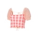 thumbnail image 2 of Sunloudy Tops cortos para mujer, cuello cuadrado, manga corta, contraste de color, estampado a cuadros, suéter, camisa de punto para damas jóvenes Sunloudy  S M L, 2 of 7