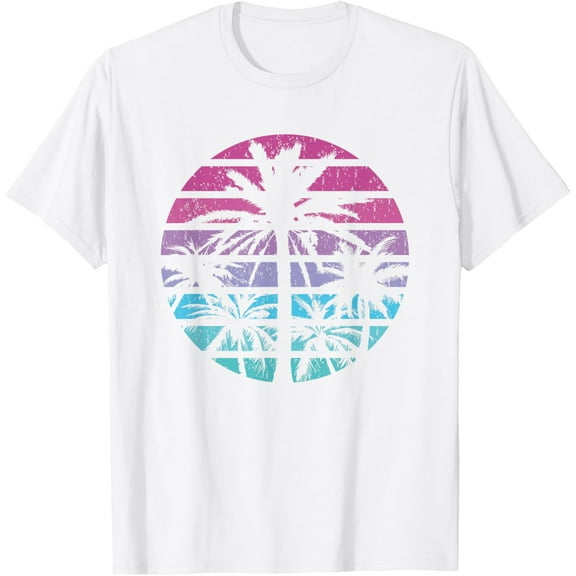 Palm Tree Retro Sunset Summer Beach Vintage Tropical Graphic T-ShirtMen and women, White T-shirt, size: Extra large