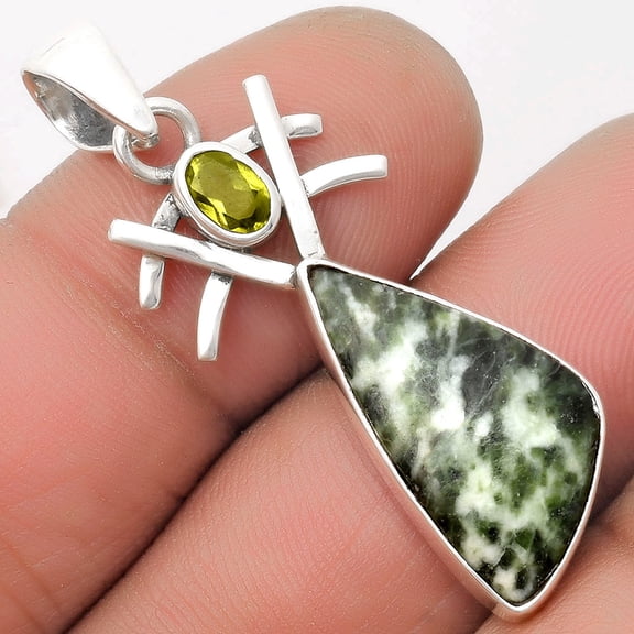 Natural Dioptase & Peridot 925 Sterling Silver Pendant Jewelry P-1046 SDP110132