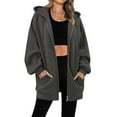 thumbnail image 2 of HAiming Womens Full Zip up Hoodie Coat Long Sleeve Solid Color Hooded Sweatshirts Jacket with Pockets, 2 of 7