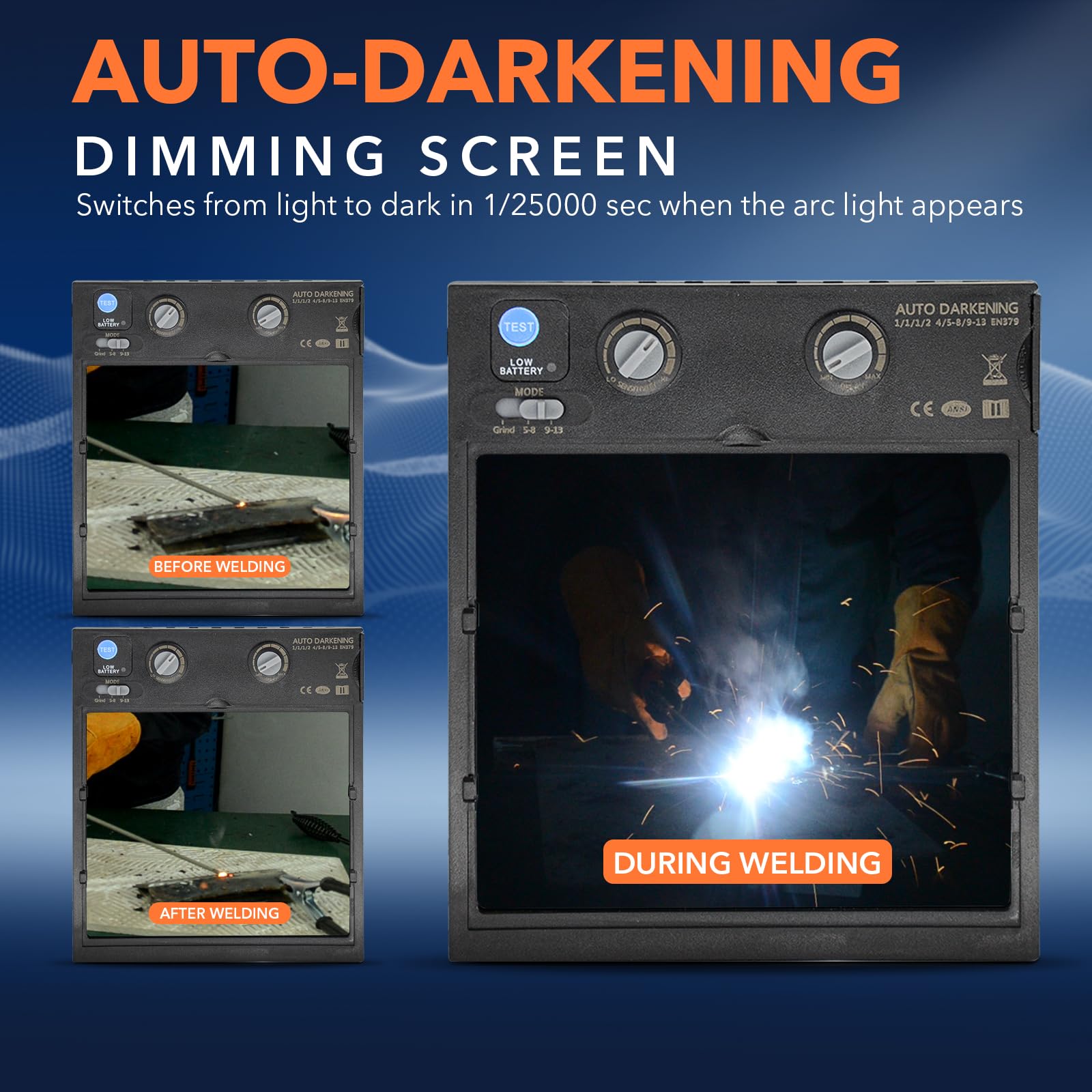 TRQWH Welding Lens Auto Darkening - Welding Helmet Lens True Color Technology with 4 Arc Sensor Ajustable Shade Range 4/5-13 Automatic LCD Lens Dimming Shade Filter 4.49x5.24in Auto Welding Lens