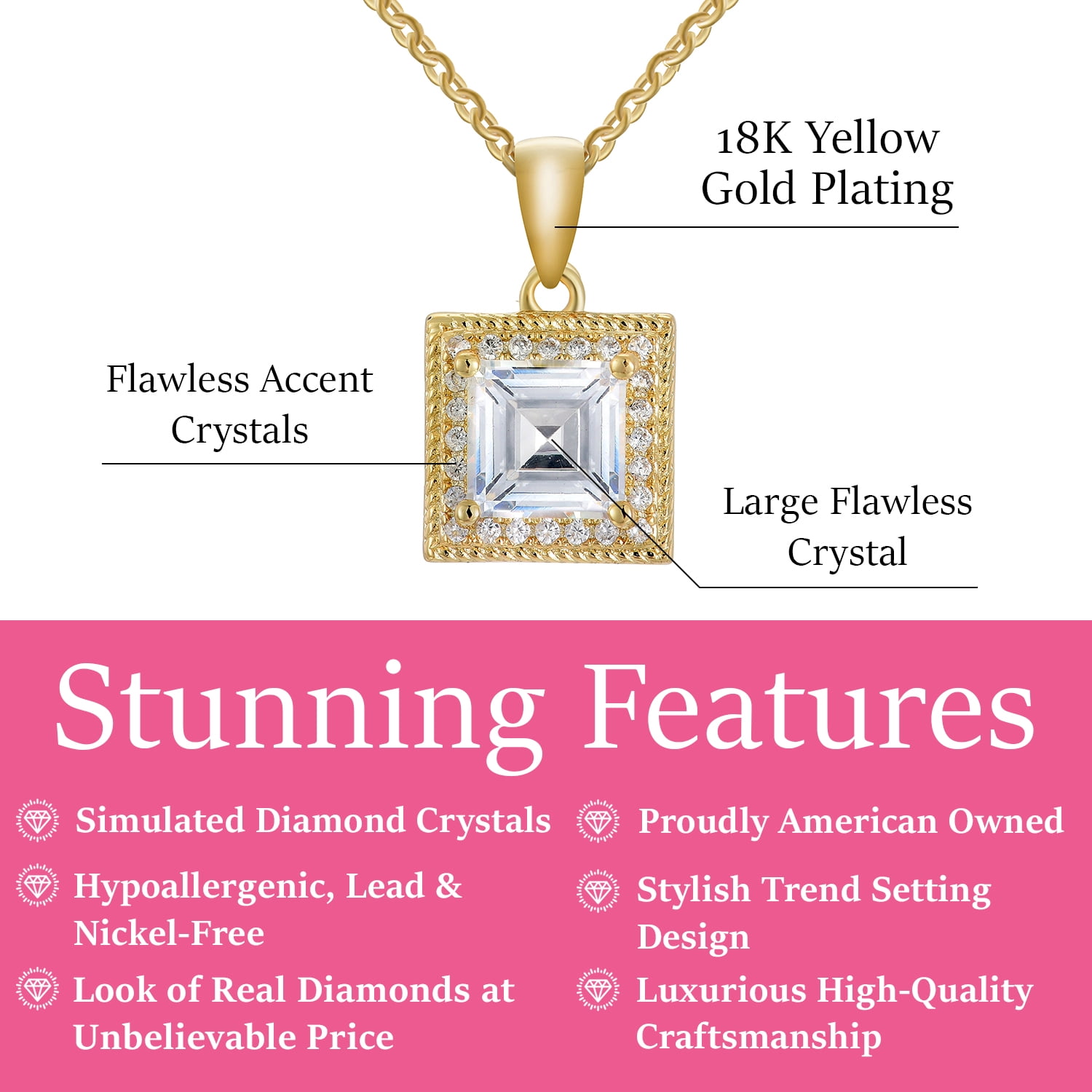 Cate & Chloe Rebecca 18k Yellow Gold Plated Necklace with Simulated Diamond Crystals Gift for Women