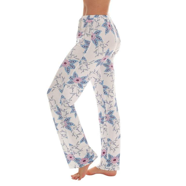 #followme Ultra Soft Solid Stretch Jersey Pajama Pants for Women (Cream -  Whimsy Floral, Medium)