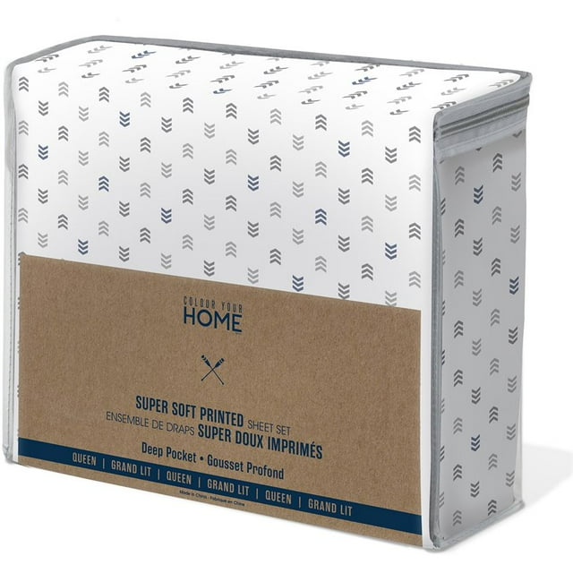 Safdie & Co. 4-piece Polyester Little Arrows King Sheet Set in White