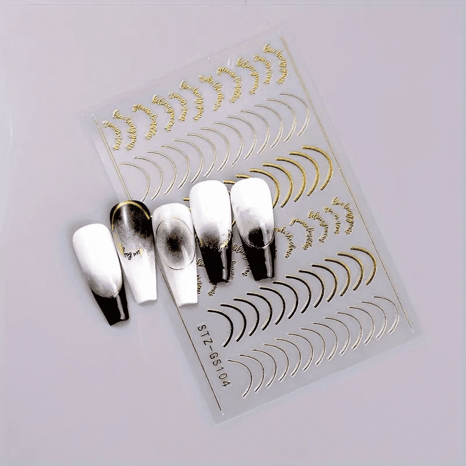 3pcs/set 3D Simple Lines Nail Stickers Rose Gold Metal Stripe Letters Decals Curve Gel Nails Art Sliders Polish Manicure Decor