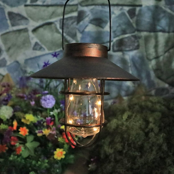 Linterna solar para acampar Lámpara de araña LED para jardín a prueba de agua (Bronce + Gancho)