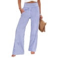 thumbnail image 2 of Striped Palazzo Pants for Women Summer High Waisted Wide Leg Casual Lounge Trousers with Pockets Cute Gingham Beach Pants Blue 2XL, 2 of 8