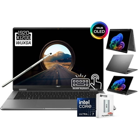 ASUS Vivobook 14 Flip 2-in-1 AI Laptop, 14" 2k 1920 x 1200 OLED Touchscreen, Intel Core Ultra 7 256V, WiFi 7, FHD Webcam, Stylus Pen, 128GB PSD, Win 11 Home (16GB DDR5 RAM - 1TB SSD)