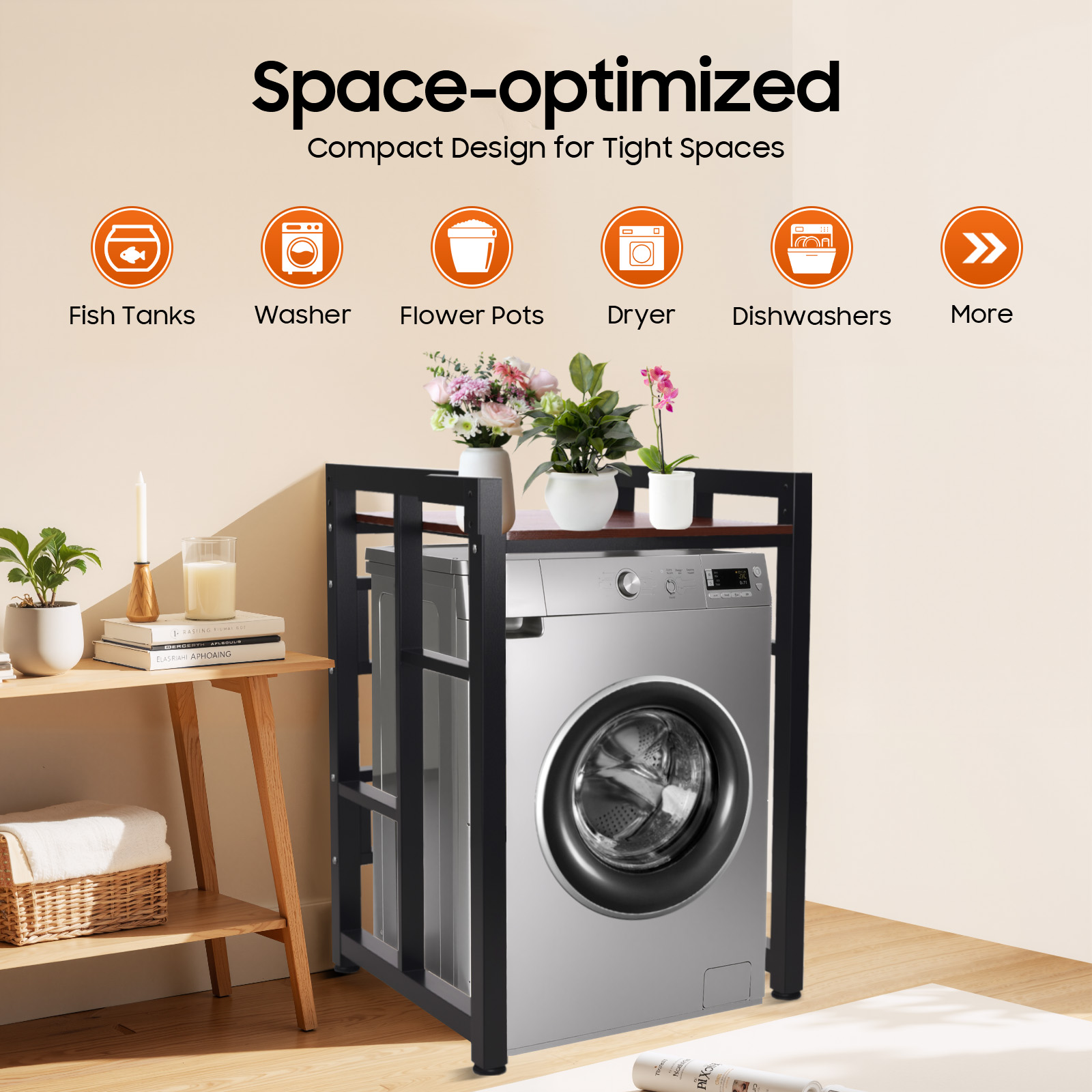 Washer Dryer Stacking Rack Stand, Dryer Storage Shelf with Adjustable Shelves, Space Saver Washer Dryer Storage Shelf, Universal Washer for Bathroom Laundry Room