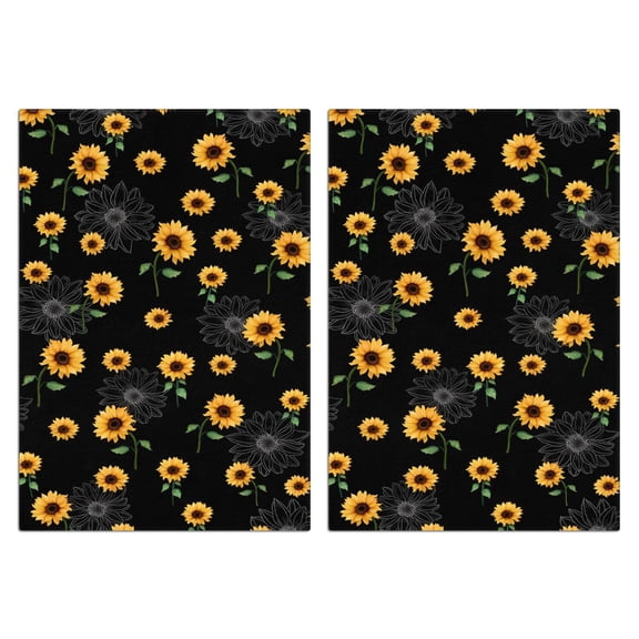 2 Pcs Funny Kitchen Towels,Black Yellow Green Stem Sunflower Pattern Microfiber Dish Towels,Kitchen Tea Towels,Kitchen Towel Set (18" X 26")
