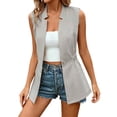 thumbnail image 4 of Noric Women Sleeveless Notch Lapel Long Waistcoat Single Button Gathered Waist Suit Vest Relaxed Fit Pocket Office Casual Layering Outerwear, 4 of 9
