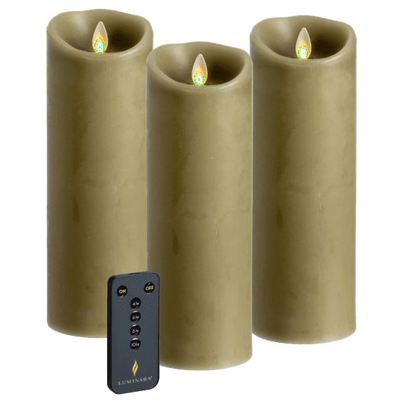 Luminara 3-Piece Flameless 8.5" Pillar Candles with Remote (Sage)