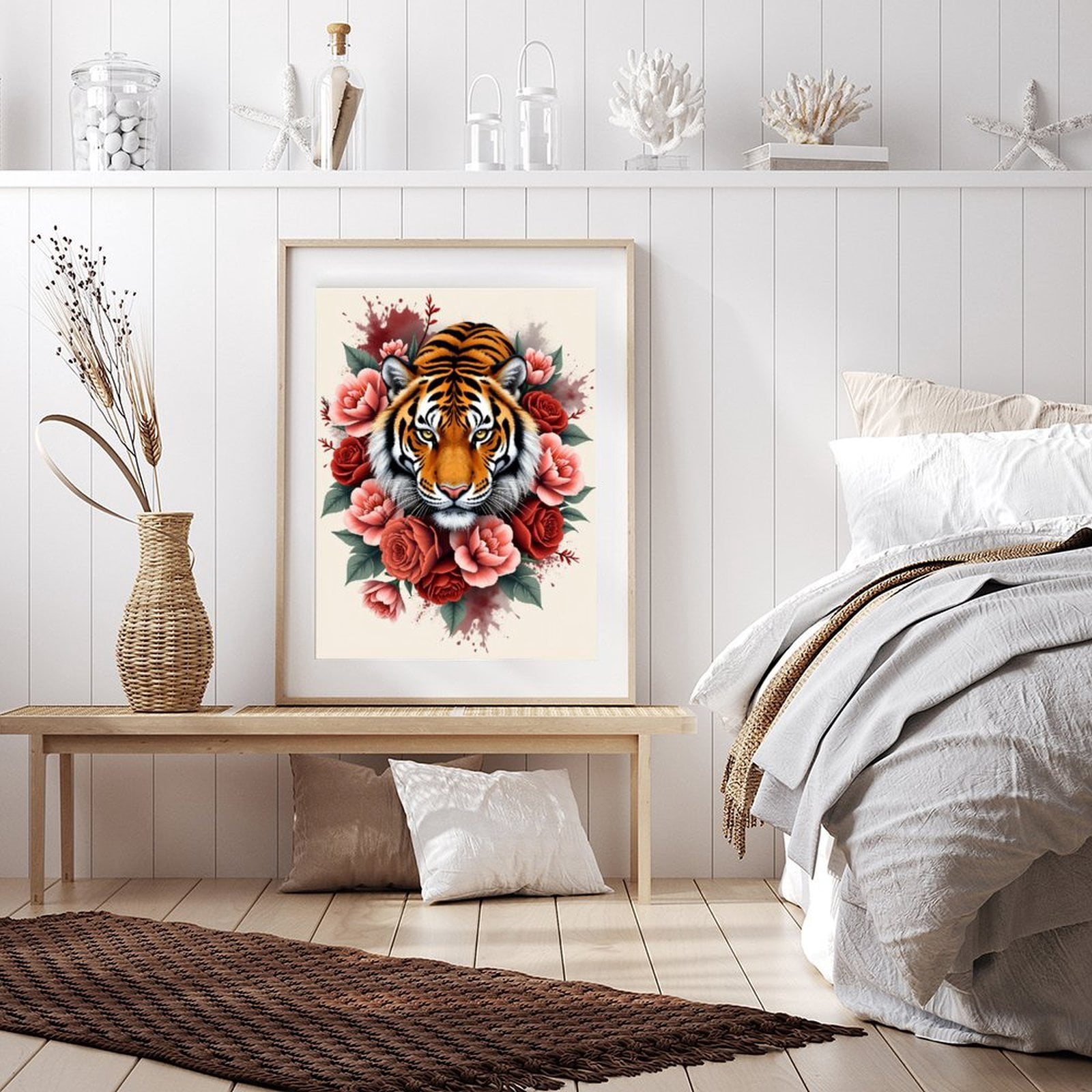 Diamond Art Kit for Adults, Tiger Flowers Art Print Diamond Painting for Adults Beginners, 5D DIY Diamond Art Painting Kits, Colorful Diamond Painting Craft for Home Decor 12x16